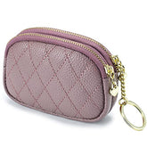 Genuine Leather Zip Mini Coin Purse w/Key Ring, Small 2 Zippered Change Pouch Wallet Women's Card Holder TASSINI (Purple)